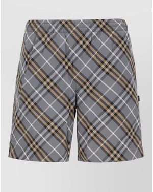 Burberry Swim Shorts Plaid Pattern Back Pocket - Grey