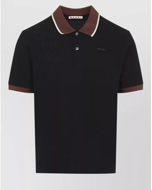 Marni Cotton Piqué Polo Shirt Pointed Collar - Black