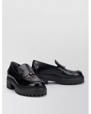 Hogan Leather Slip-On Brogues - Black