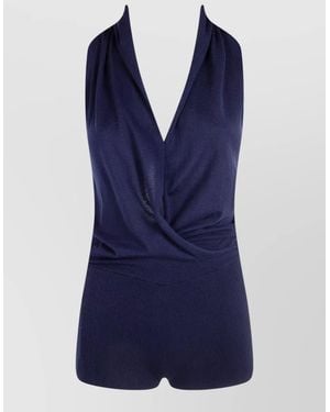 Paloma Wool Soma Halterneck Seamless Stretch V Neck Top - Blue