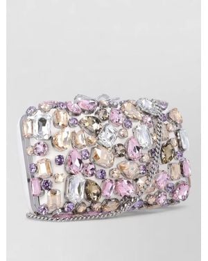 Self-Portrait The Bow Crystal-Embellished Clutch Bag - Grey