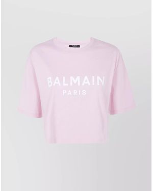 Balmain Graphic Print Cropped T-Shirt With Short Sleeves - Pink