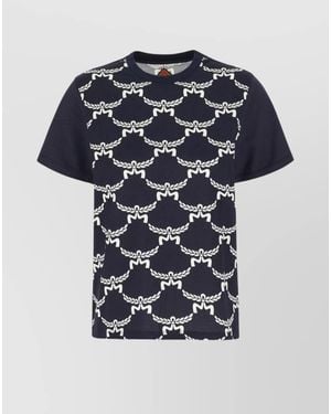 MCM Ribbed Crew-Neck Printed Cotton T-Shirt - Blue