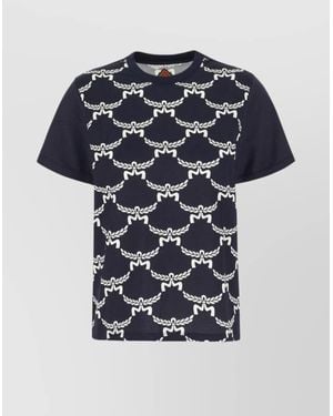 MCM Cotton Crew Neck T-Shirt With Geometric Pattern - Blue