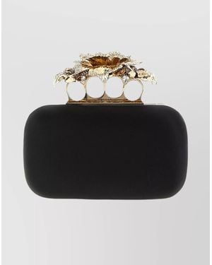 McQueen Floral Design Clutch Detachable Chain Strap - Black