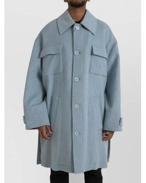 Dolce & Gabbana Virgin Wool Oversized Single-Breasted Coat - Blue