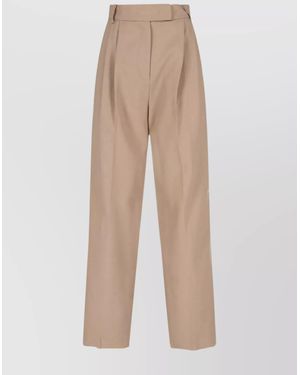 Frankie Shop Straight Trousers With Back Pocket And Pleated Design - Natural