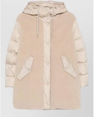 Herno Hooded Panel Design Long Padded Coat - Natural