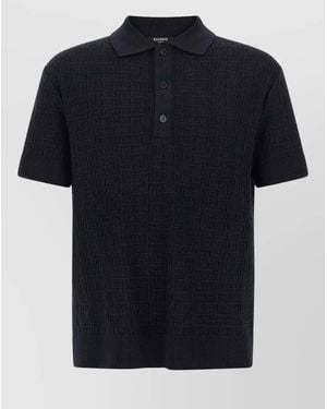 Balmain Monogram Knit Polo Shirt - Black