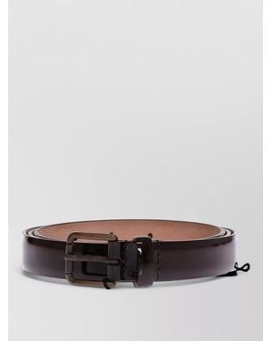 Dolce & Gabbana Leather Logo Belt Glossy Finish Buckle - Grey