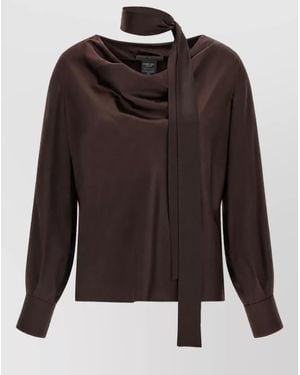 Max Mara Silk Draped-Neck Scarf Blouse - Brown