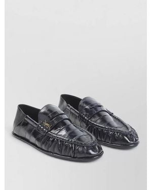 Saint Laurent Le Loafer 00 Textured Leather Shoe - Grey