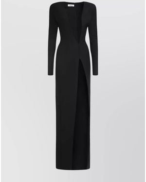 Monot Long Dress With Deep V-Neck And Slit - Black