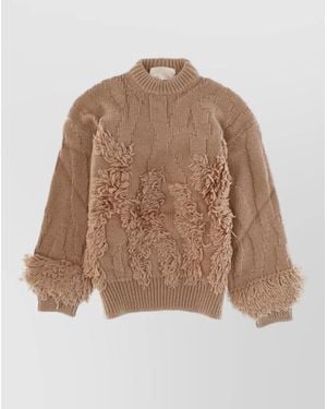 Circus Hotel Wool Blend Crew Neck Textured Sweater - Brown