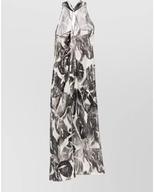 Alysi Silk Dress Abstract Print Halter Neck - White