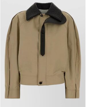 Bottega Veneta Cotton Jacket Long Sleeves Contrasting Collar - Green