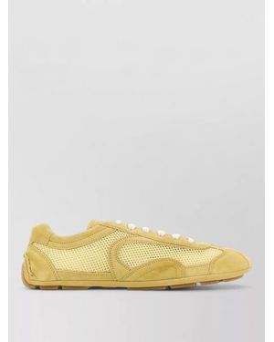 Prada Suede And Mesh Low-Top Trainers - Yellow