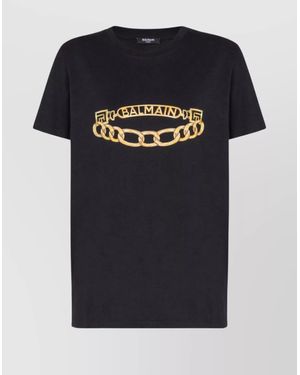 Balmain Crew Neck Graphic Print Short Sleeves - Black