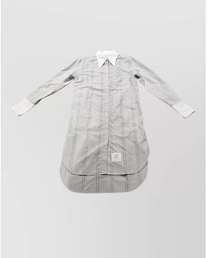 Thom Browne Striped Cotton Point Collar Long-Sleeve Knee-Length Shirt Dress - White