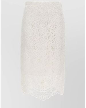 Burberry Lace Overlay High-Waisted Knee-Length Skirt - White
