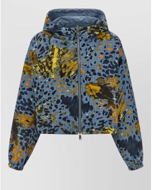 Fendi Cropped Hooded Jacket Reversible All Over Print - Blue