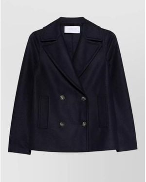 Harris Wharf London Wool Coat Double Breasted Front Pockets - Blue
