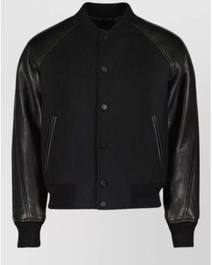 Givenchy Mixed Material Bomber Jacket Leather Panels - Black