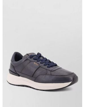 BOSS Leather Sneakers Low Profile Contrast Sole - Blue
