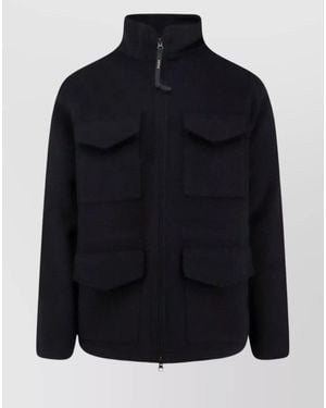 Aspesi Adjustable Waist Wool Coat And Pockets - Blue