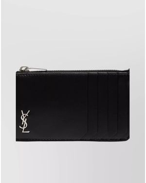Saint Laurent Leather Zip Card Holder - Black