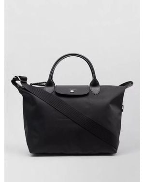 Longchamp Tote Bag Adjustable Strap Flap Pocket - Black