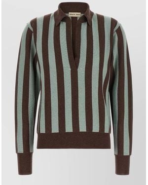 Alberto Biani Cashmere Striped Polo Sweater - Black