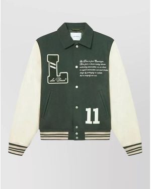 Les Deux Wool Varsity Jacket Contrast Sleeves - Green