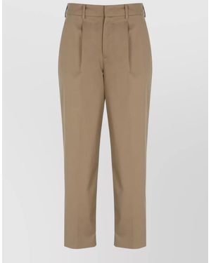 PT Torino Straight Pleated Front Cotton Blend Trousers - Natural