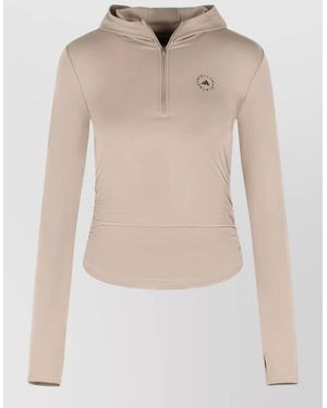 adidas By Stella McCartney Polyamide Blend Fitted Hooded Long Sleeve Top - Natural