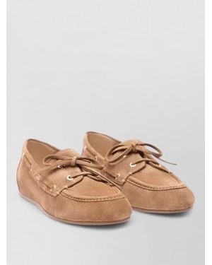 Stuart Weitzman Tinsley Loafer Round Toe Suede Lace - Brown