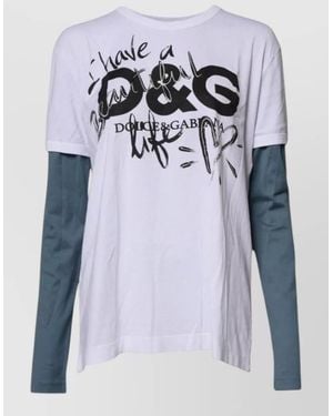Dolce & Gabbana Graphic Print Cotton Crew Neck T Shirt - Blue