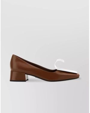 Prada Leather Block Heel Pumps With Square Toe - Brown