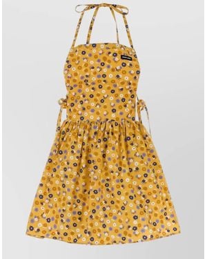 Miu Miu Poplin Mini Dress A Line Straps Floral - Yellow