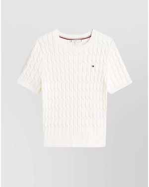 Tommy Hilfiger Short Sleeve Cable Knit Crew Top - White