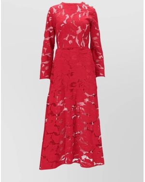 Patou Lace Midi Dress Long Sleeves - Red