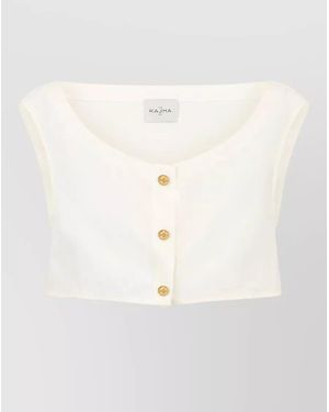 LeKasha Cotton Short-Sleeve Short Blouse - Natural