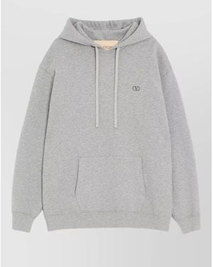 Valentino Garavani Vlogo Cotton Hoodie Embroidered Logo - Grey