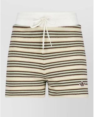adidas Shorts Striped Pattern Elastic Waistband Side Stripes - Natural