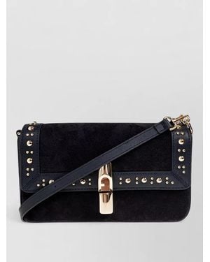 Furla Iride S Clutch Bag Suede Strap Studs - Black