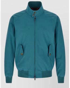 Baracuta G9 Bomber Jacket Buttoned Collar Ribbed Cuffs Hem - Blue