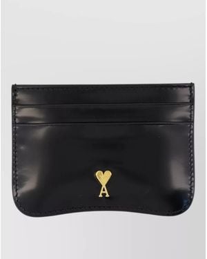 Ami Paris Smooth Leather Wallet Cardholder European Fit - Black