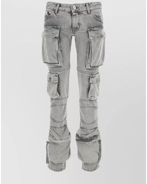 The Attico Denim Low-Rise Straight-Leg Cargo Jeans - Grey