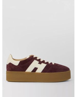 Hogan Cool Suede Sneakers Platform Sole Leather Detail - Brown