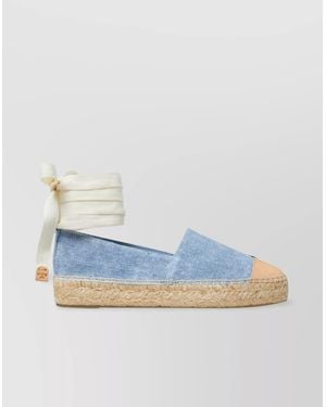 Tory Burch Leather Denim Wedge Espadrilles - Blue
